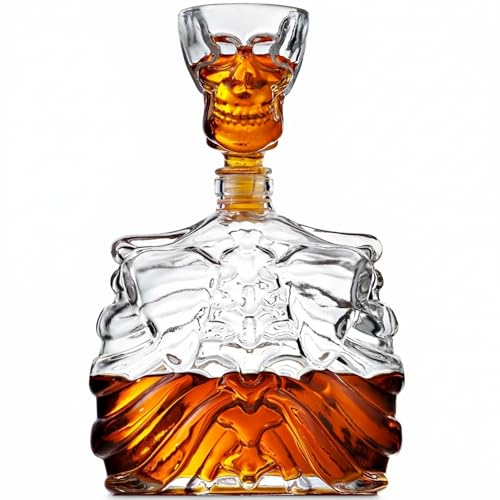Godinger Skull Whiskey Decanter Set with Shot Glass - 32oz Gothic Home Bar
