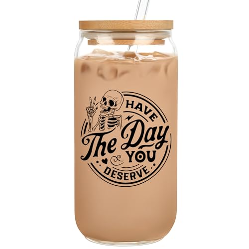 Skeleton Glass Cups with Lids & Straws - Goth Coffee Mug Gift Set