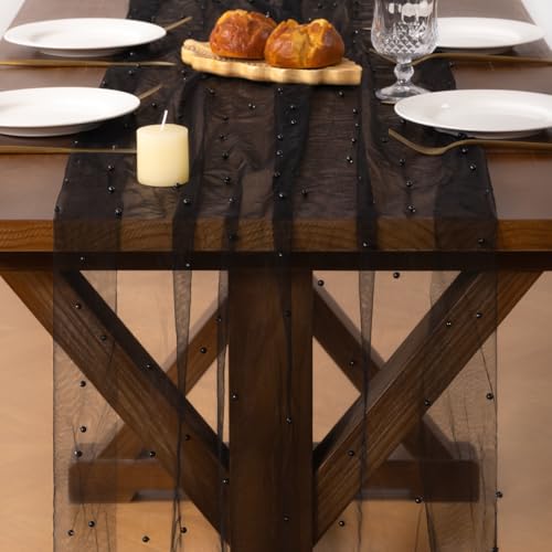 Black Pearl Table Runner 10FT Fall Tulle Gauze Boho Decor with Variation Black / 1 Pack