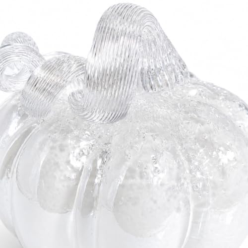 White Glass Pumpkin Decor - Fall Halloween Table Centerpiece - 5.5 Inch