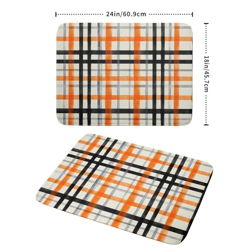 24 x 24 Inch Buffalo Plaid Dish Drying Mat - Fall Orange Black Reversible Microfiber Kitchen Decor