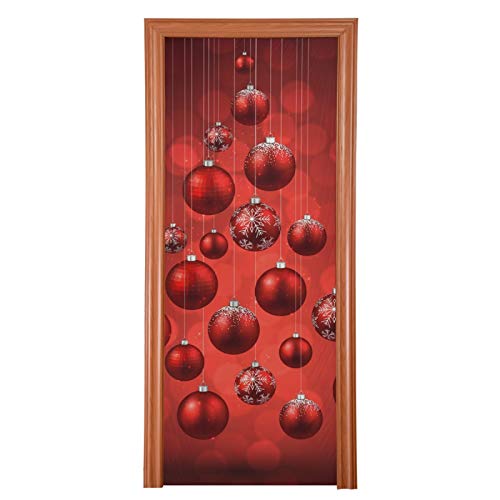 Door Cover Decoration 32 x 79 Inches - Festive Red Christmas Balls, Indoor Outdoor Porch Decor, Easy to Apply