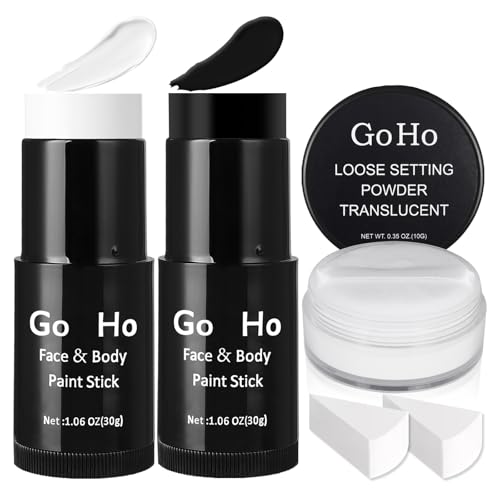 Halloween Face Paint Stick Set with Setting Powder & Sponges - Full Coverage, Non-Toxic