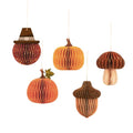 Fall Thanksgiving Honeycomb Ornament Set - 5Pcs Autumn Decor with Orange & Brown Variations