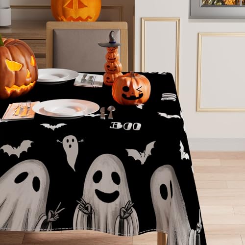 Halloween Black Ghost Rectangle Tablecloth 52x70 Inch - Spooky Party Decor