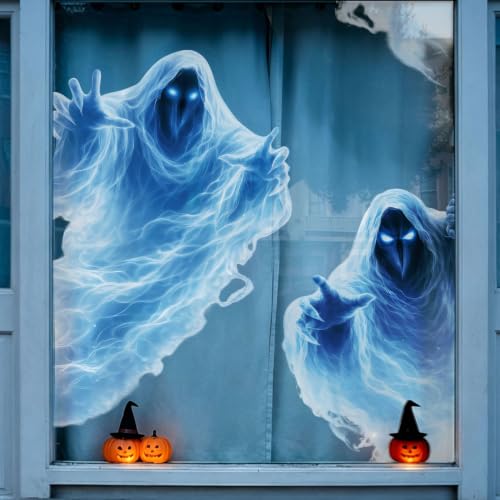 Large Halloween Ghost Window Clings - 2 Sheets, Extra Large Spooky Decals
