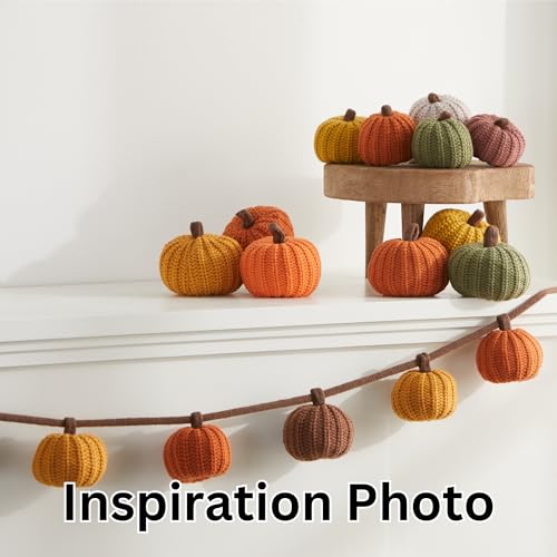 Mini Knit Pumpkins Set of 5 - Orange Autumn Fall Decor, 2.5 Inch