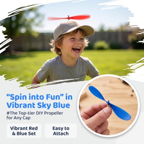 Propeller Hat Accessories 2 Pairs Red & Blue Plastic Spinner Hat Decorations