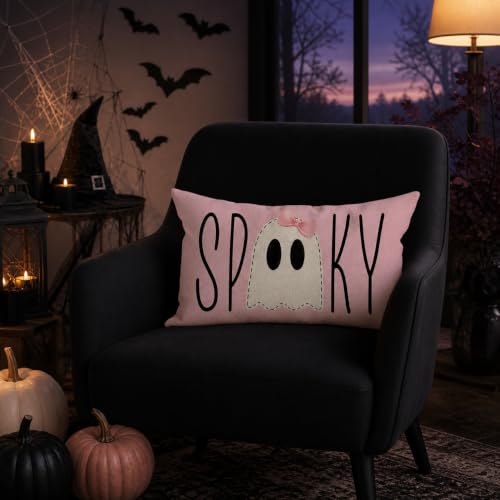 Pink Halloween Throw Pillow Cover 12x20 Spooky Ghost Decor - Pack of 1