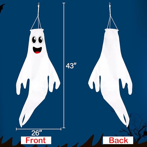 Warm Light Halloween Ghost Windsocks Set - 4 Cute 43 Inch Outdoor Decorations