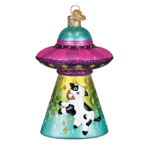 Whimsical Cow Abduction Christmas Ornament - Handcrafted Glass Holiday Decor