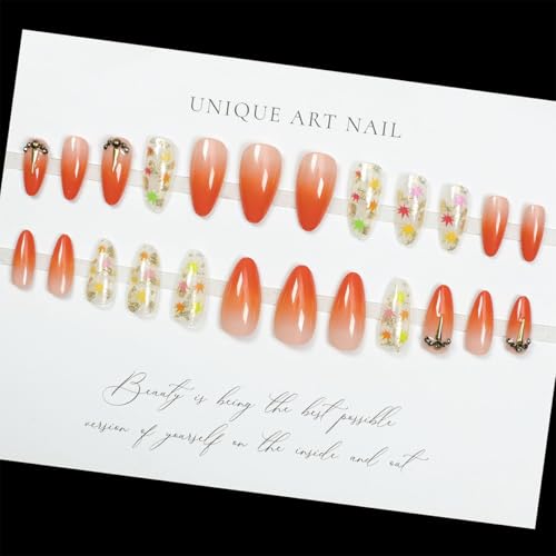 Autumn Maple Leaf Press On Nails Set - Fall Gel Nails with Gradient French & Leaf Designs