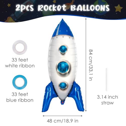 YOTHORN 2 Pcs Large Blue Rocket Balloons - Space Theme Foil Balloons for Kids Party