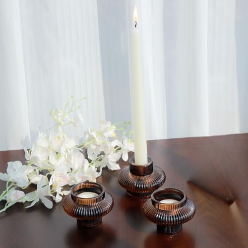 Brown Amber Taper Candle Holders Set of 12 - Fall Thanksgiving Decor