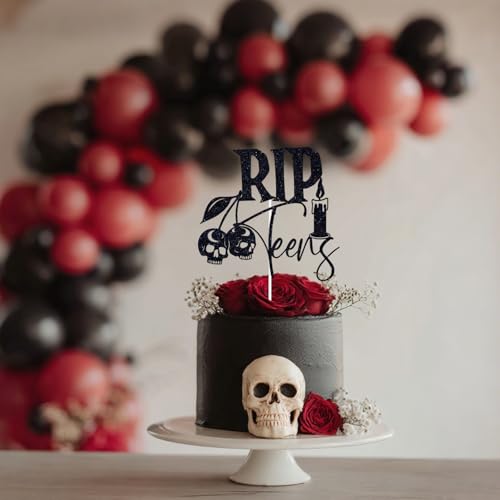 Halloween Gothic Cake Topper for 13th Birthday - Black Glitter Rip Teens Decor
