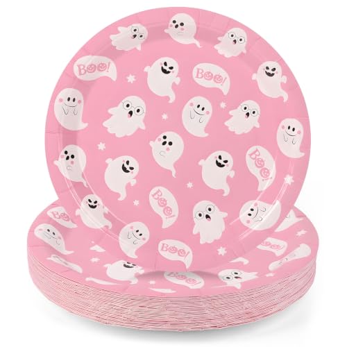 Pink Ghost Halloween Paper Plates 9 Inch Disposable Party Tableware - 40 Pack