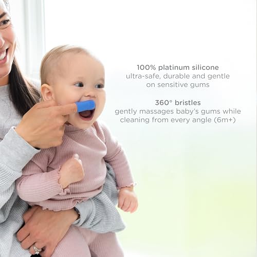 Ubbi Grow with Me Toothbrush Training Set for Babies and Toddlers, Includes Silicone Finger Brush, 360° and Soft Bristled Toothbrush, Polaris Blue