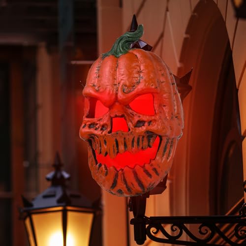 Halloween Pumpkin Porch Light Cover - Red Skeleton Design, 3D Fall Decor (1PC) - Blood Red Glow