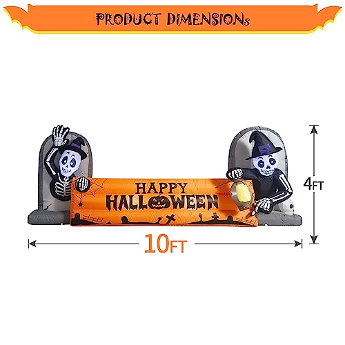10FT Halloween Inflatable Skeleton Tombstone Banner with LED Lights Yard Decor