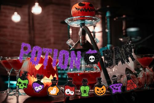 Halloween Glitter Potion Bar Banner with Potions Themed Decorations