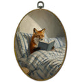 Reading Fox Canvas Wall Art - Oval Framed Decorative Print, 11x8.5 Inch