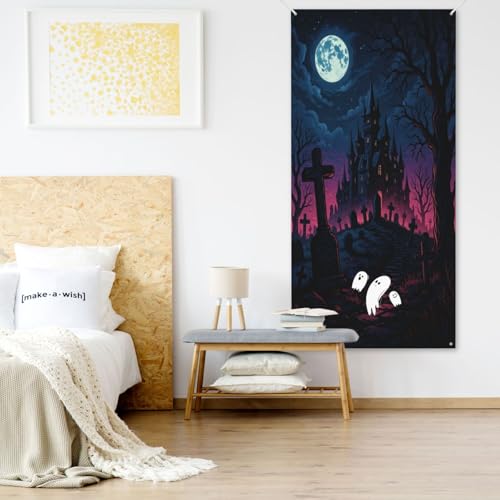 Halloween Ghost Pattern Door Cover Banner Decoration - One Size