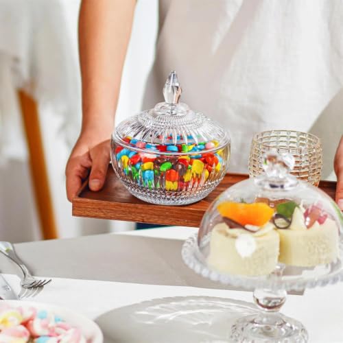 21oz Glass Candy Dish with Lid - Clear Crystal Cookie Jar, Food Storage