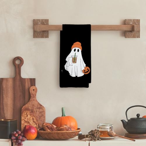 Halloween Kitchen Towels Black Ghost Pumpkin Decorative Hand Towel 16x24in