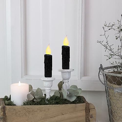 Black Glitter Flameless Taper Candles Set of 3 with Timer - 4-3/4 Inch