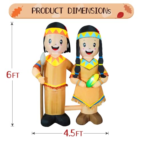 Native American Indian Inflatable Lawn Decor - 6FT Outdoor LED Yard Decoration - Patriotic Holiday Party Gift - Variation of Indian