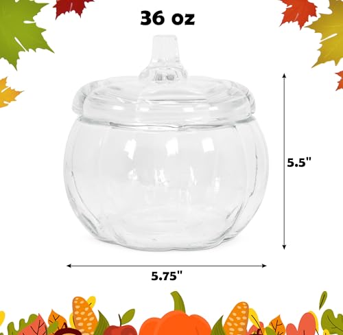 Glass Pumpkin Cookie Jar 36 oz with Lid - Decorative Food Storage Container