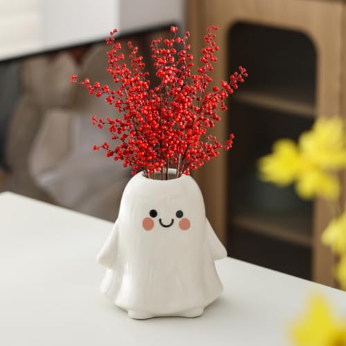 Halloween Ghost Vase - Ceramic Ghost Bucket Vase for Flowers & Decor - Bright Surface - 5.9 Inch