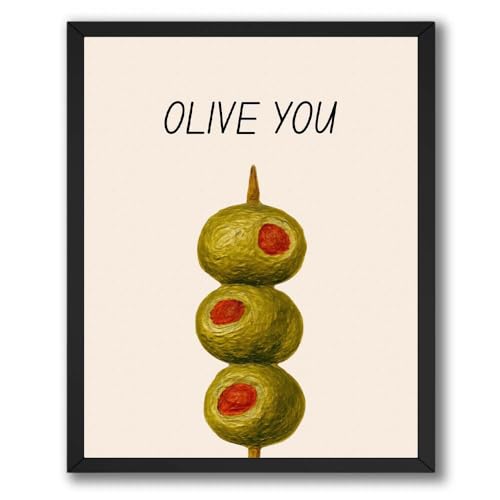 Olive You Playful Food Wall Art Canvas Print - Rolled 8x10 Kitchen Decor - Whimsical Culinary Artwork