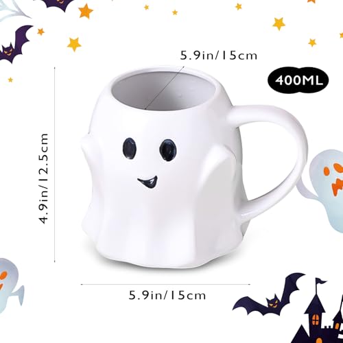 Halloween Ghost Mug 13oz Ceramic White Ghost Pattern Coffee Cup - Adult Gift, Children Gift, Party Decor