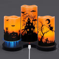 Orange Rechargeable Flameless Candle Set - Halloween Flickering LED with Timer