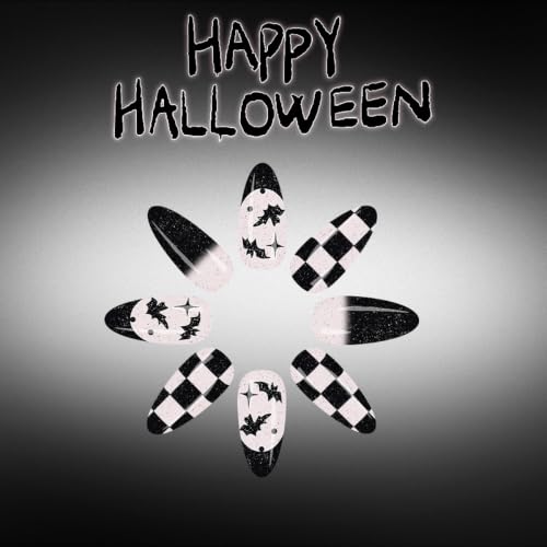 Halloween Black Press On Nails - Medium Almond Style-13