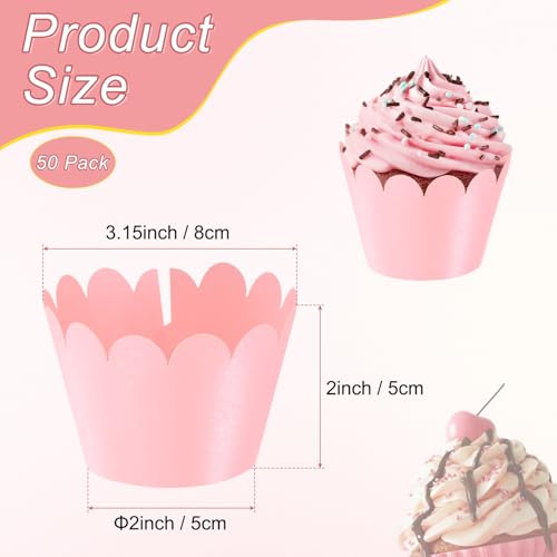 Pink Wave Cupcake Wrappers - 50 Pack Standard Baking Cups for Weddings & Parties