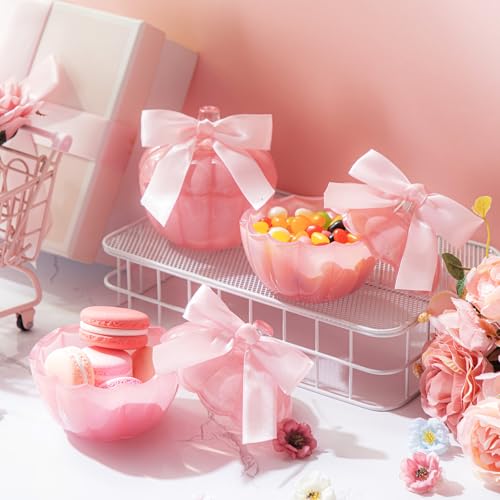 4-Piece Pink Glass Pumpkin Candy Jars Set for Halloween Decorative Storage - Pinkoween