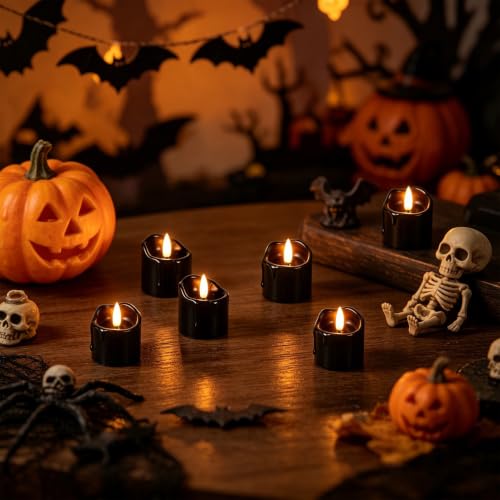 Wondise Halloween Black Real Wax Votive Candles with Remote Timer - 6pcs