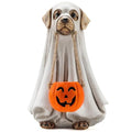 Halloween Ghost Dog Figurines with Small Pumpkin Tabletop Decoration - Handcrafted Cute Dog Halloween Decor - Variations of Ghost Dog