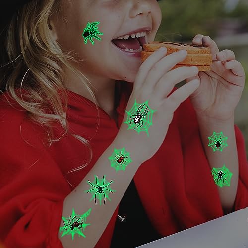 Halloween Luminous Spider Temporary Tattoos for Kids - Spider Variation - 10 Sheets Glow in Dark Web Designs