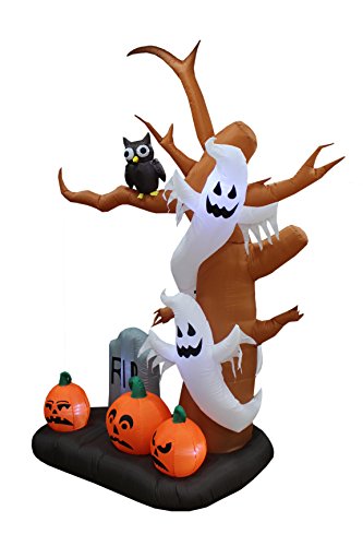9 FT Halloween Inflatable Tree with Ghosts, Pumpkins, and Owl - Spooky Yard Decoration