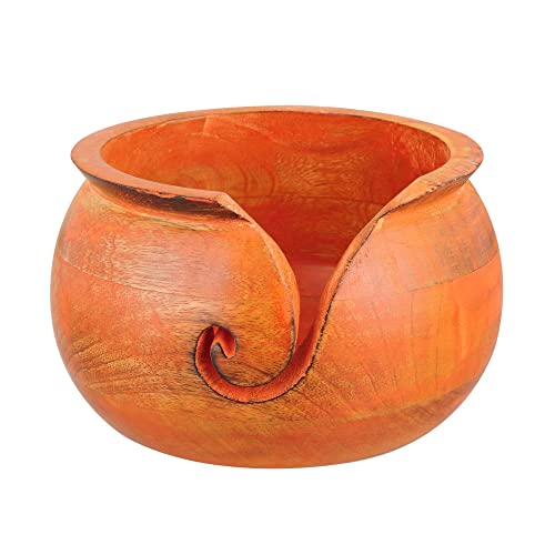 Orange Wooden Yarn Bowl for Crochet Knitting Organizer - Large 7x4 Inches