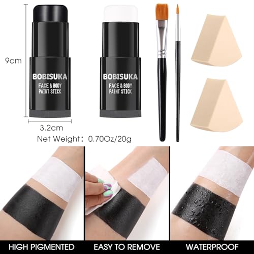 Black & White Face Body Paint Kit with Brushes & Sponges for Halloween Cosplay