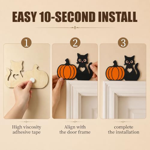 Halloween Black Cat Pumpkin Door Frame Decor - Indoor Seasonal Wall Art