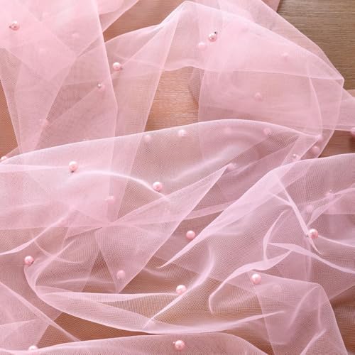 Pink Pearl-Decorated Table Runner 3 Pack 10FT Fall Tulle Gauze Boho Chic