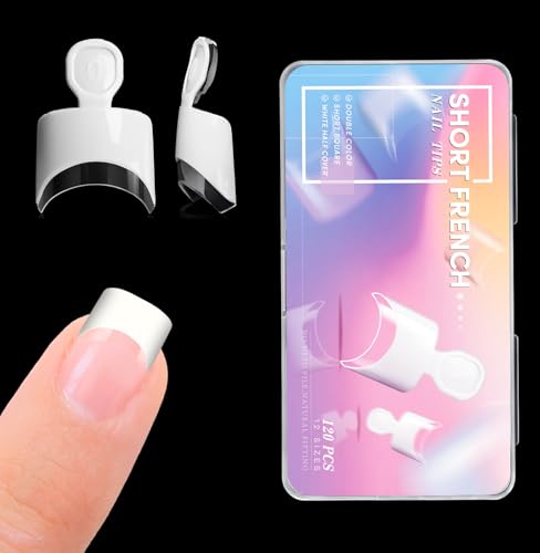 French Short Half Wrap Nail Tips - 120PCS Acrylic False Nails, Clear & White