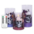 Gothic Skull Rose Flameless Candles Set with Remote Control - Halloween Decor