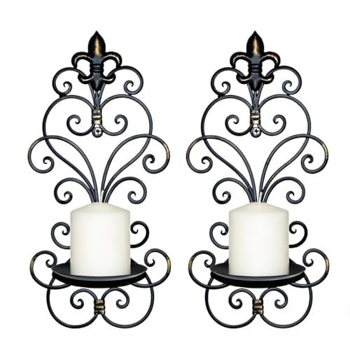 Antique Black Metal Wall Candle Sconce Holder Set of 2 for Living Room & Decor