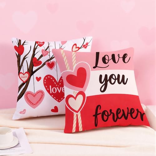 Red Valentine's Day Pillow Covers 18x18 Inch Heart Throw Pillow Cases - Indoor Outdoor Decor